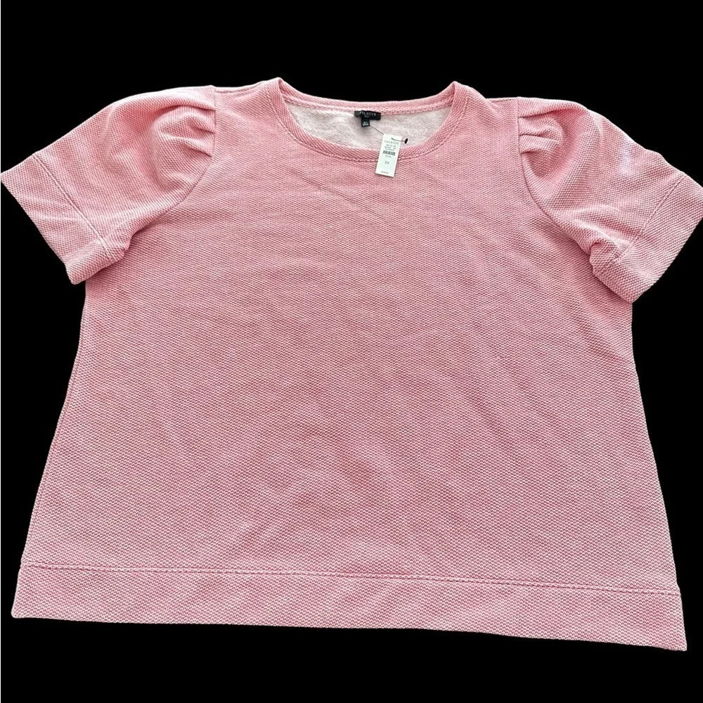 NWT Talbots Plus Size 3X Pink Short Puff Sleeve‎ Sweatshirt Top Fleece New